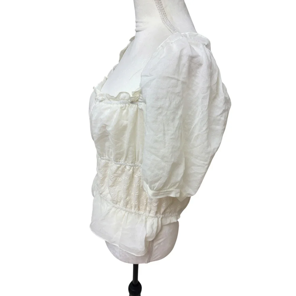 Reformation Cream Off White Ren Fair Peplum Puff Sleeve Button Down Top - XL
